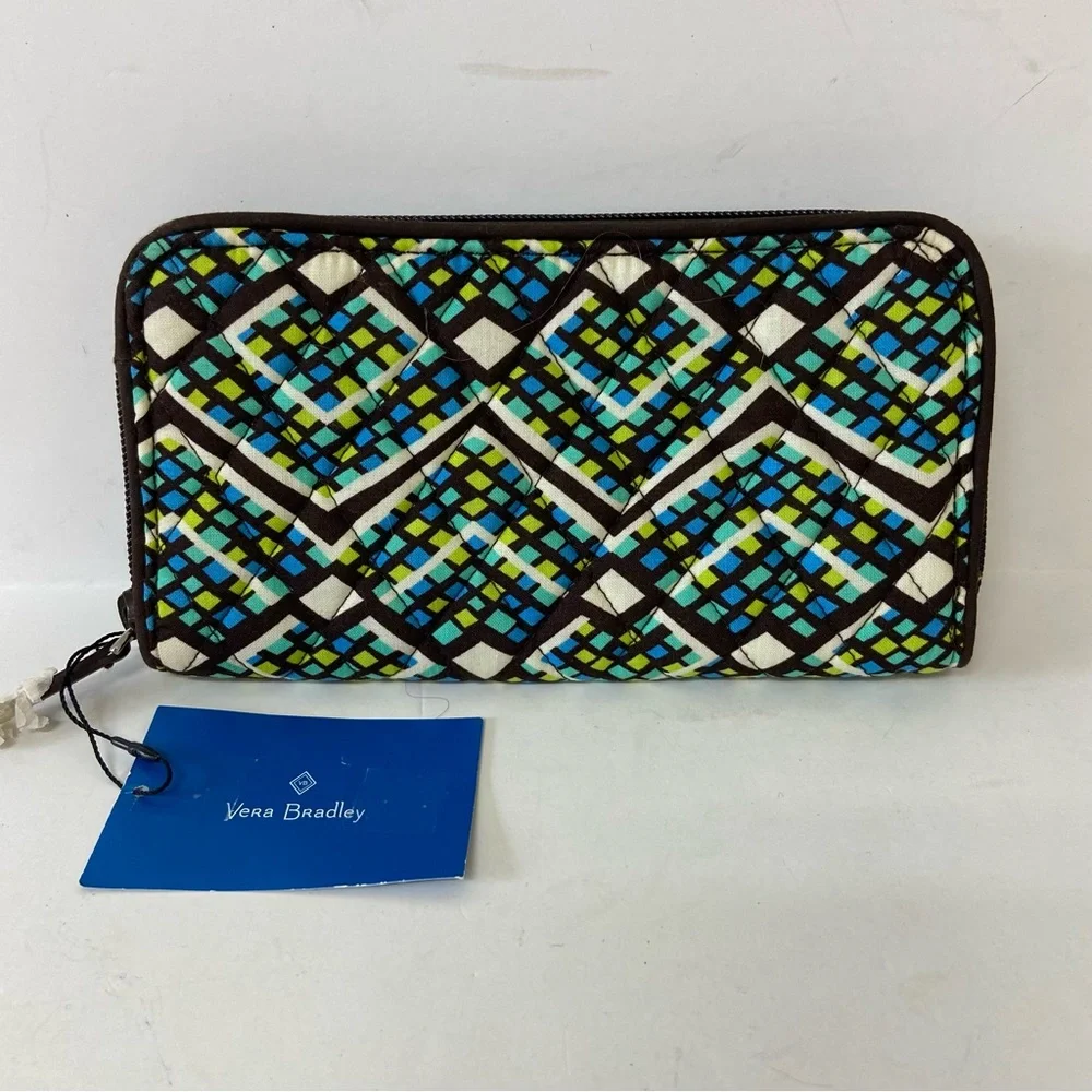 Vera Bradley Wallet RFID Georgia Rain Forest Black Blue Green Zip Quilted Zip - Picture 3 of 10
